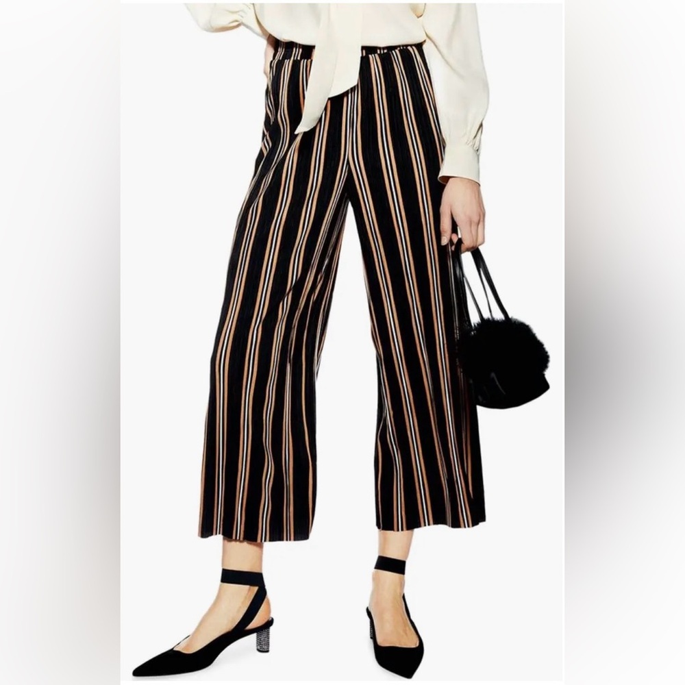 Topshop Black and Tan Striped Wide-Leg Pants